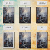 Gothic Cemetery with Statues Framed Canvas Print, Halloween Wall Art, Haunted Graveyard, Home Decor, Spooky Art, Living Room Decor, Gothic