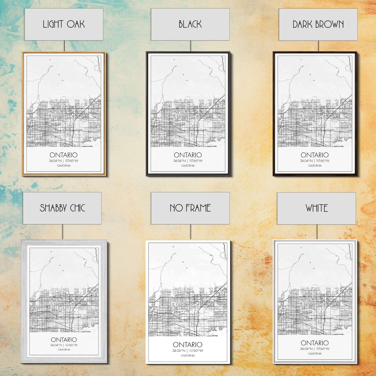 Ontario Street Map, California Map, City Map Art, Modern Art, Wall Art, Canvas Print, Bedroom Prints, Birthday Gift, Travel Wall Décor