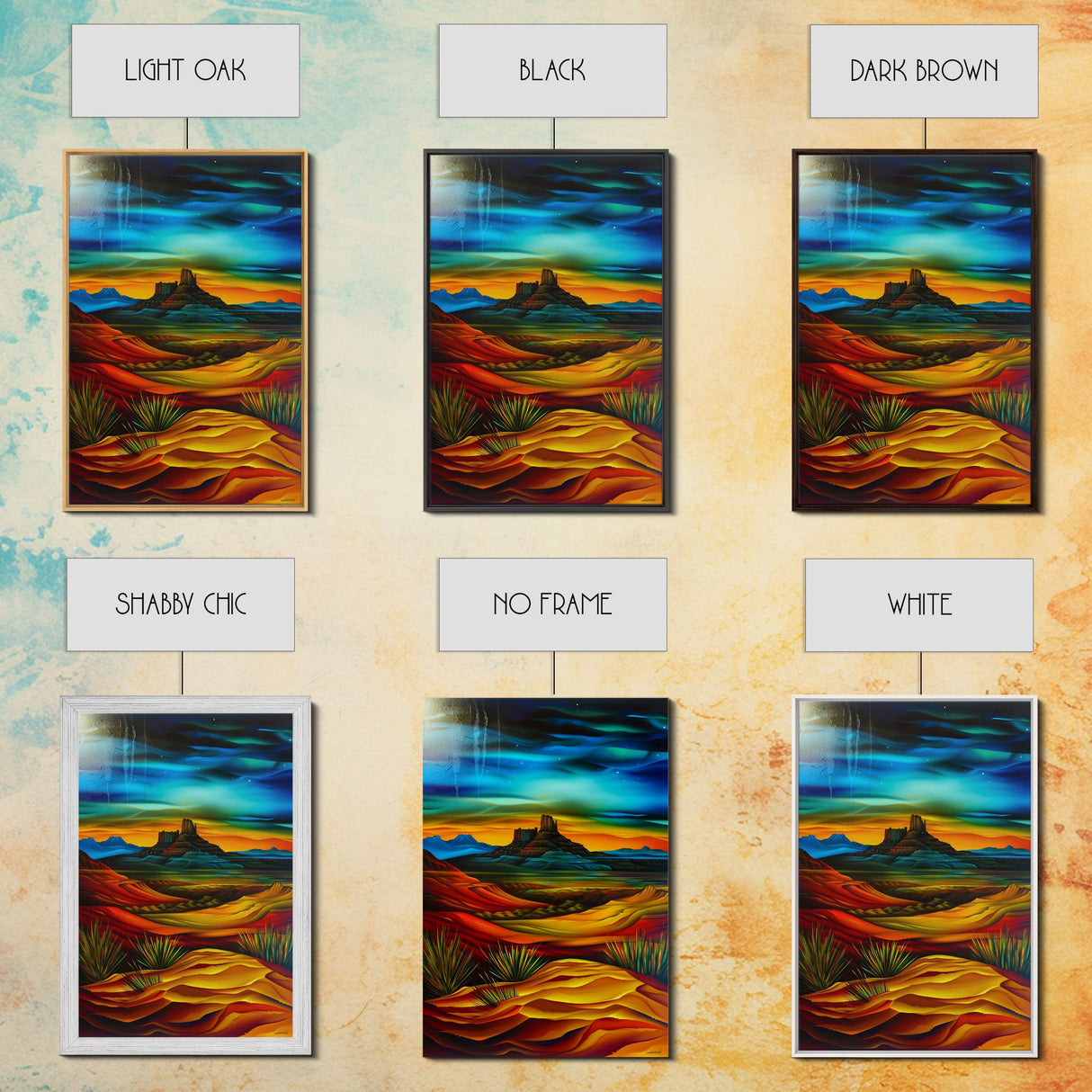 Dramatic Desert Landscape - Vibrant Western Art, Framed Canvas Print, Living Room Decor, Desert Painting, Colorful Wall Art
