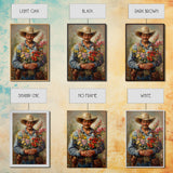 Smiling Cowboy with Flowers - Framed Canvas Print, Country Living Room Art, Rustic Bedroom Decor, Cowboy Art, Wall Art