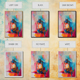 Brightly Painted Oil Lamp - Framed Canvas Print, Vibrant Western Art, Rustic Lamp Wall Art for Living Room Decor