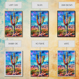 Majestic Saguaro Cactus in Colorful Desert Landscape - Framed Canvas Print, Vibrant Southwest Decor, Living Room Art, Cactus Wall Art