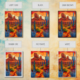 Framed Canvas Print, Vibrant Desert Scene with Cacti and Mesas, Perfect Southwest Wall Art for Living Room or Bedroom Decor
