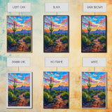 Framed Canvas Print, Sunset Over Desert with Cacti, Stunning Wall Art for Living Room or Bedroom Decor