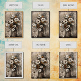 Rustic metal vase with daisies against a distressed background Framed Canvas Print - floral art, farmhouse decor, rustic wall art