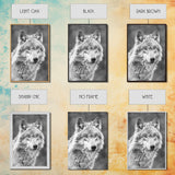 Wolf Portrait in Black and White Photography - Framed Canvas Print, Wildlife Photography, Rustic Wolf Art for Home Wall Decor