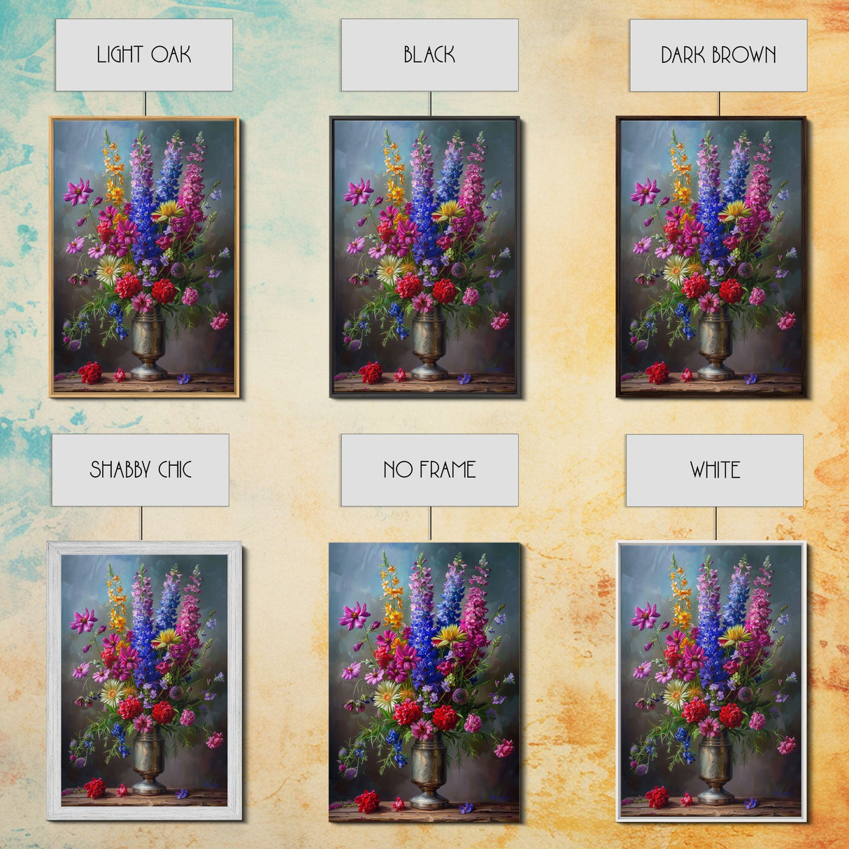Dramatic Floral Vase Art on Rich Background - Framed Canvas Print, Bold Flower Decor for Living Room, Botanical Artwork, Floral Wall Art