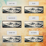 Stunning Panoramic Framed Canvas Print - Black and White Watercolor Landscape Painting - Snow Covered Mountain Art