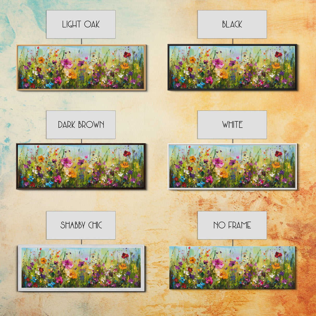 Framed Canvas Print of Original painting, Large wall art, Boho wall décor, Flower painting, Home decor, Modern art, Bedroom decor, Panoramic