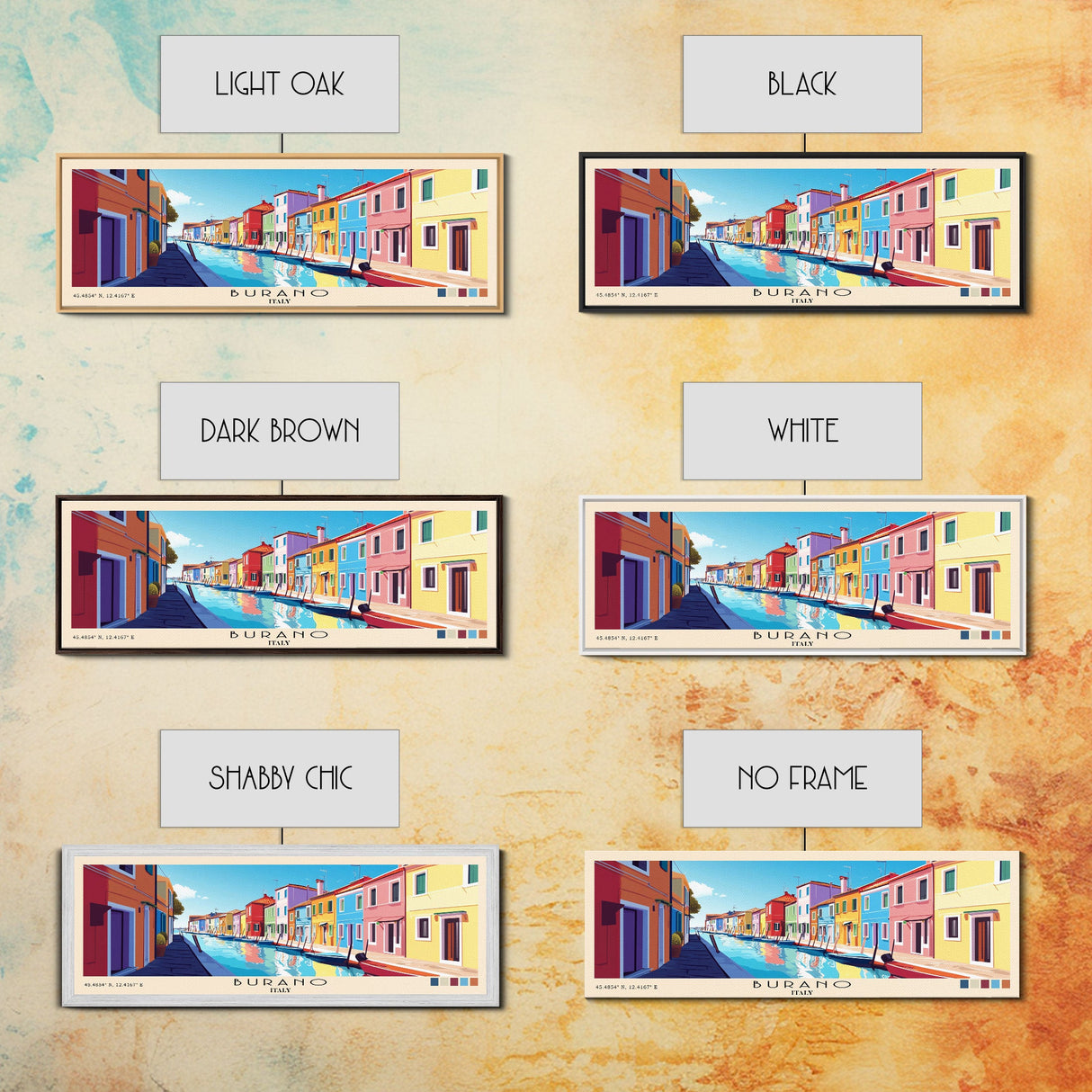 Burano, Italy Panoramic Print, Vacation Gift, Italy Wall Art, Beach Painting, Beach Decor, Beach Or Lakehouse Art