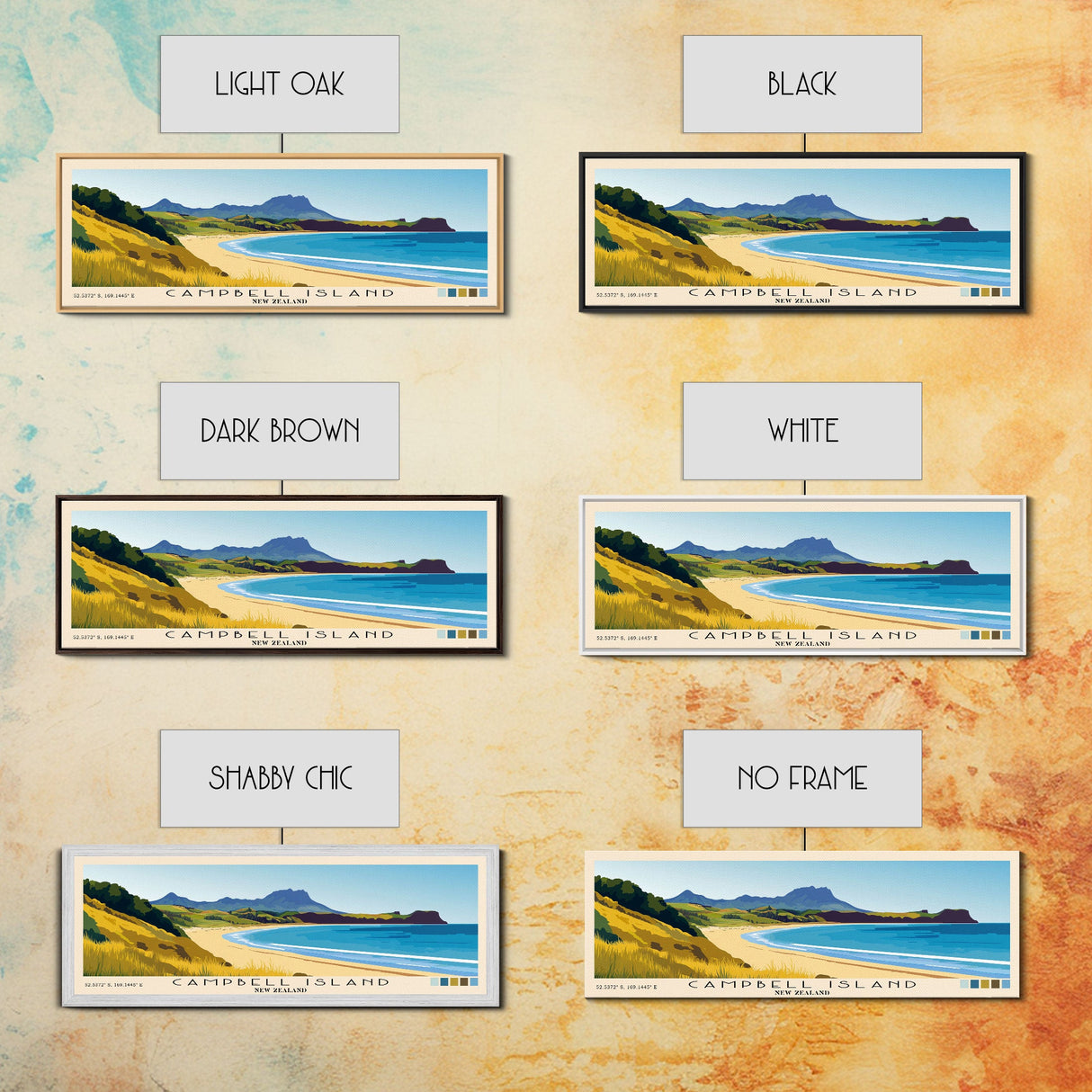 Campbell Island, New Zealand Panoramic Print, Vacation Gift, New Zealand Wall Art, Beach Painting, Beach Decor, Large Wall Art, Wood Frame Art