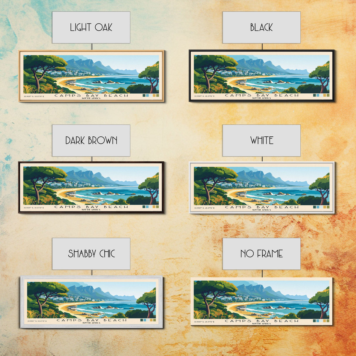 Camps Bay Beach, South Africa Panoramic Beach Print, Vacation Gift, South Africa Wall Art, Framed Canvas Print, Framed Beach Painting