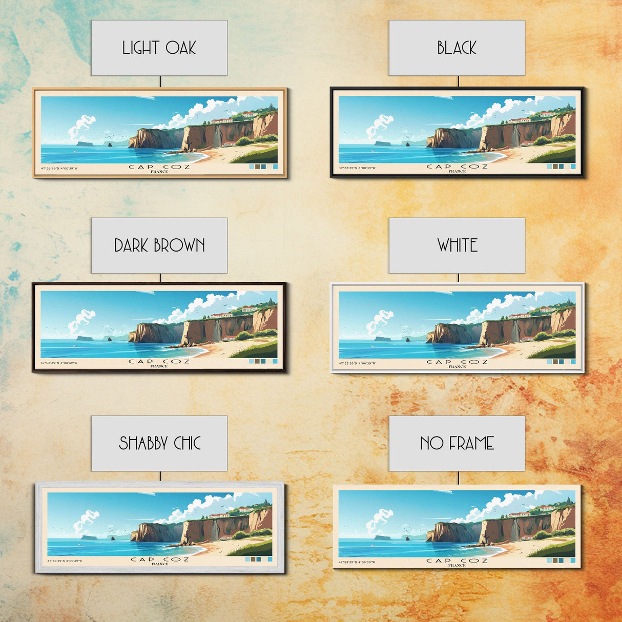 Cap Coz, France Panoramic Print, Vacation Gift, France Wall Art, Beach Painting, Beach Decor, Large Wall Art, Wood Frame Art
