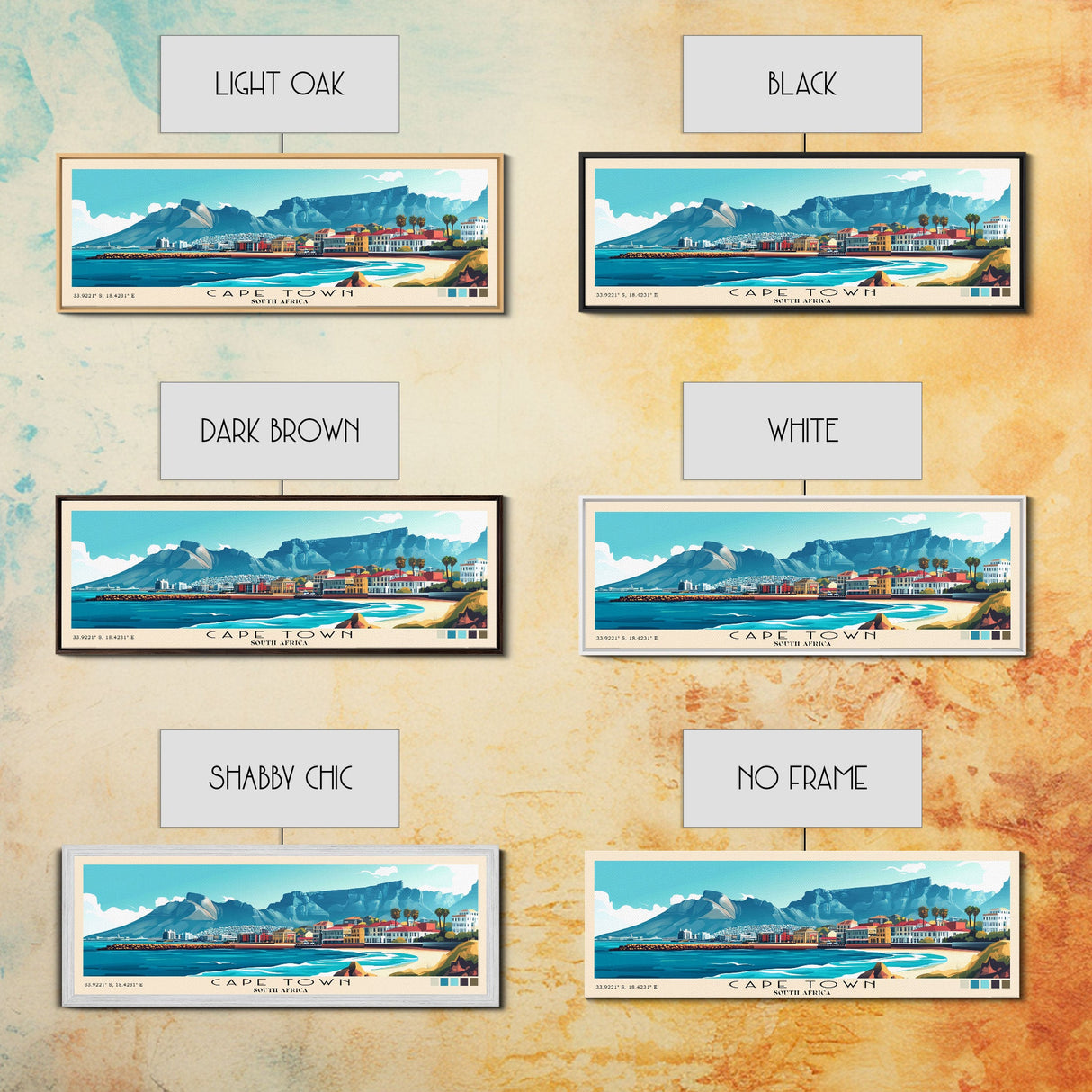 Cape Town, South Africa Panoramic Print, Vacation Gift, South Africa Wall Art, Beach Painting, Beach Decor, Large Wall Art, Wood Frame Art