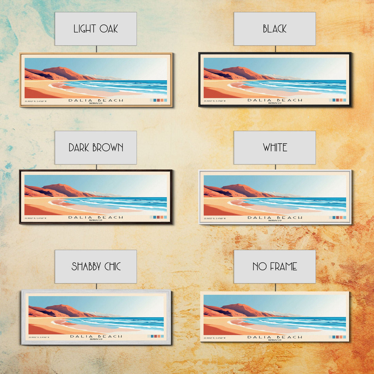 Dalia Beach, Morocco Panoramic Beach Print, Vacation Gift, Morocco Wall Art, Beach Painting, Beach Decor, Beach Painting