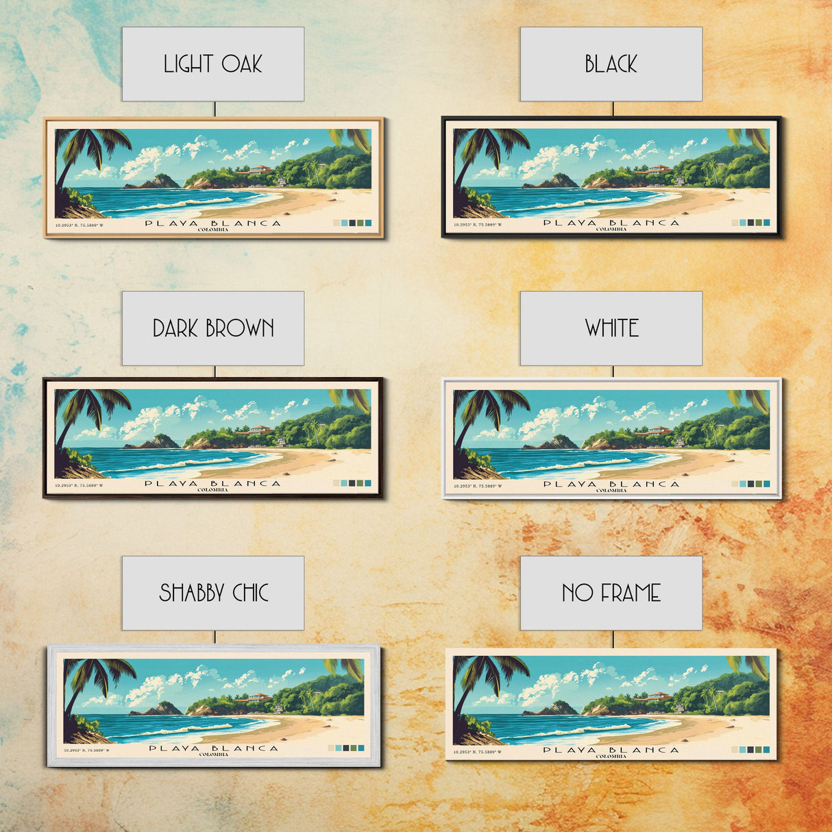 Playa Blanca, Colombia Panoramic Beach Print, Vacation Gift, Colombia Wall Art, Beach Painting, Beach Decor, Beach Painting