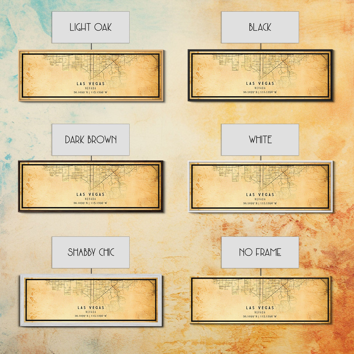 Panoramic Old Las Vegas City Map Wall Art Canvas Print, Vintage Style Las Vegas Map, Framed Wall Art, Cool Las Vegas Wall Art, Office Decor
