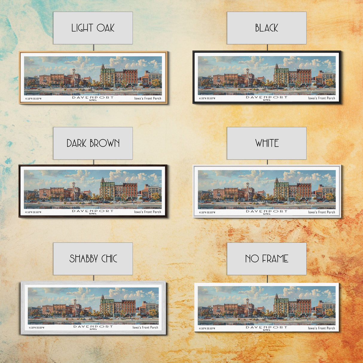 Davenport Iowa Panoramic Watercolor Painting, Scenic Framed Canvas Print, Urban Wall Art for Office, Travel Poster, Home Decor, City Gift Idea