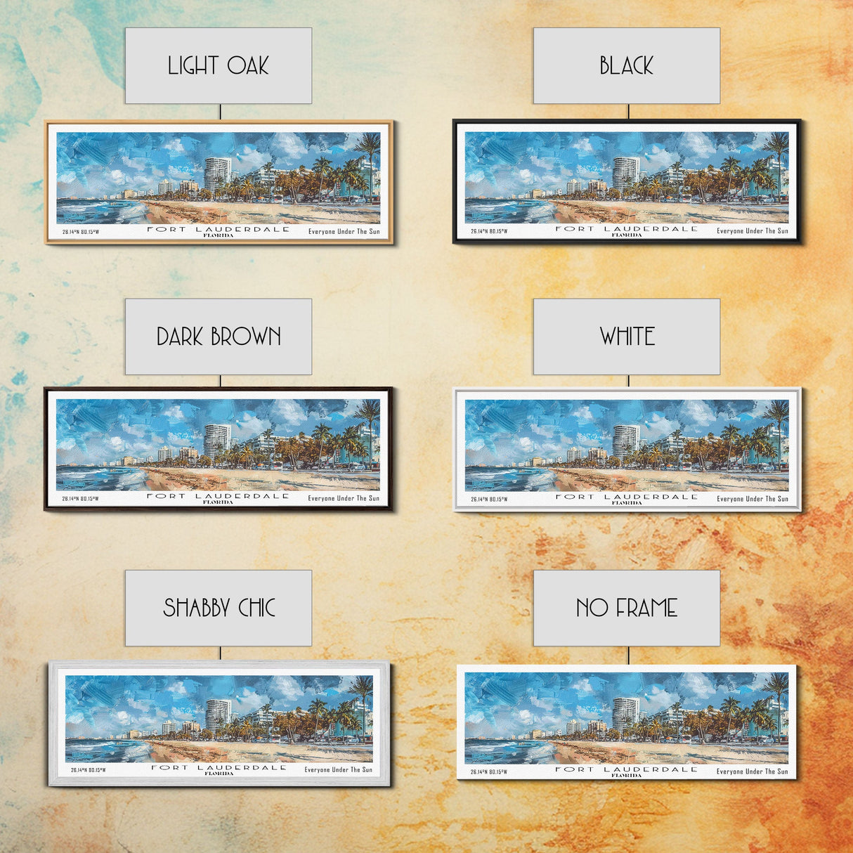 Fort Lauderdale Florida Panoramic Watercolor Painting, Scenic Framed Canvas Print, Urban Wall Art for Living Room, Travel Poster, Home Decor, City Gift Idea