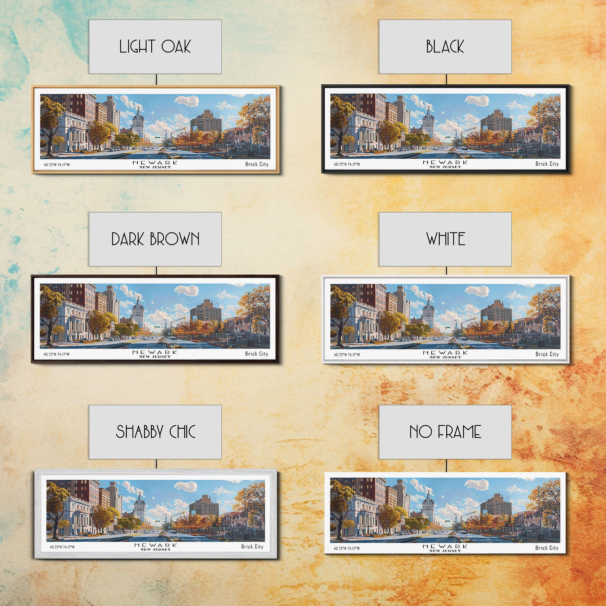 Newark New Jersey Panoramic Framed Canvas Print, Watercolor City Art, Office Wall Decor, Travel Poster, Living Room Decor, City Art