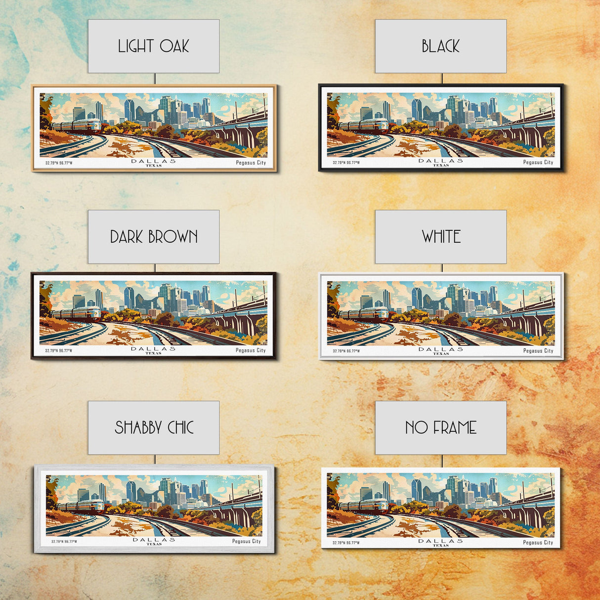 Dallas Texas Panoramic Wall Art, Retro Pop Art Framed Canvas Print, Mid Century Modern Travel Poster, Living Room Decor, Office Art