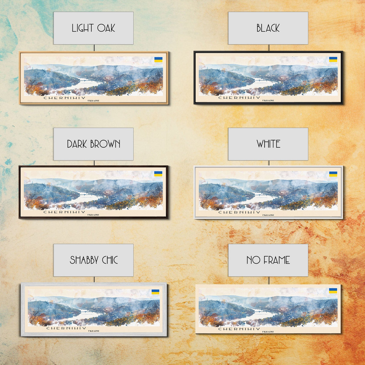 Chernihiv Ukraine Panoramic Travel Poster, Framed Canvas Print or Metal Wall Art, Travel Art, Home Decor, Panoramic Painting, Midcentury Art