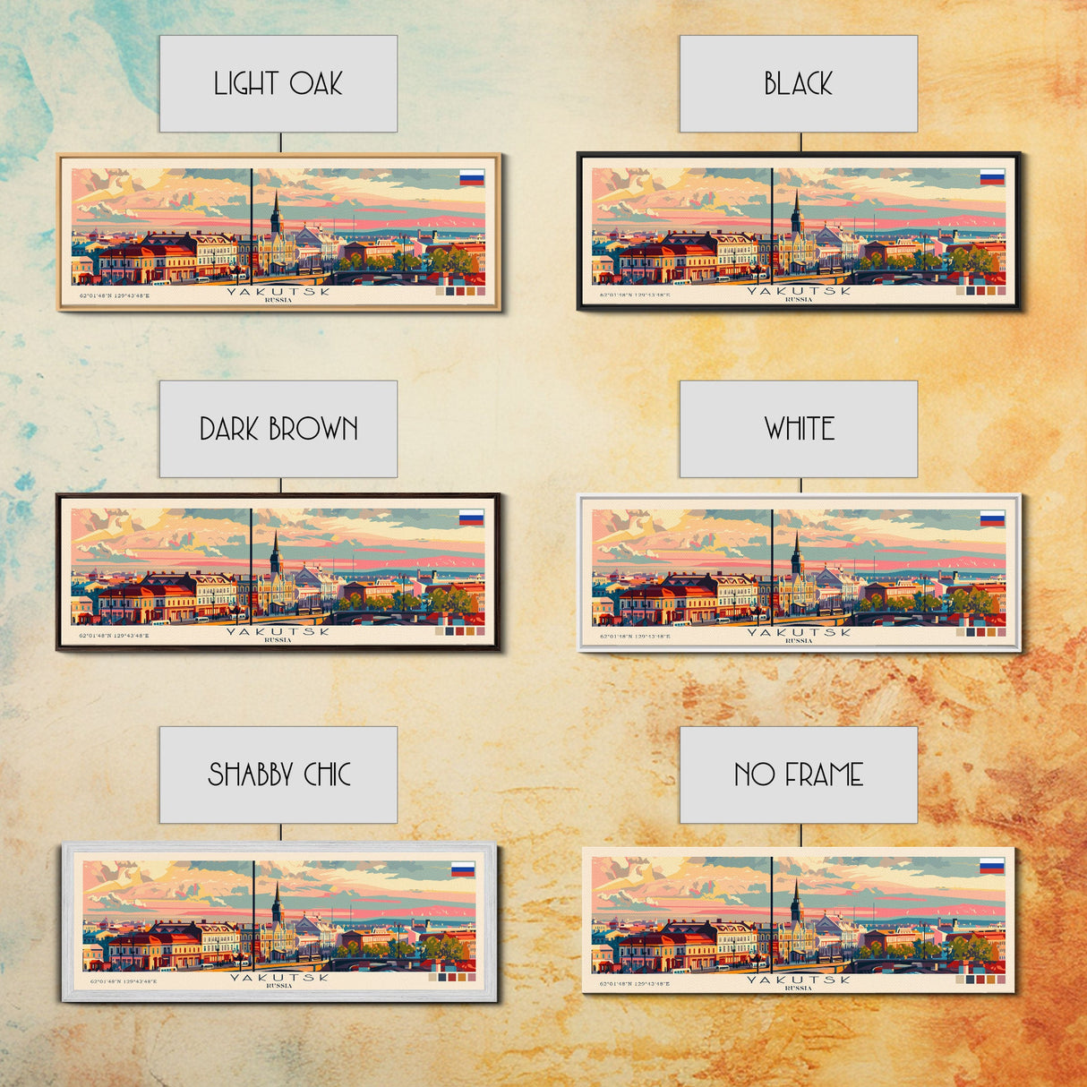 Yakutsk Russia Panoramic Travel Poster, Framed Canvas Print or Metal Wall Art, Travel Art, Home Decor, Panoramic Painting, Midcentury Art