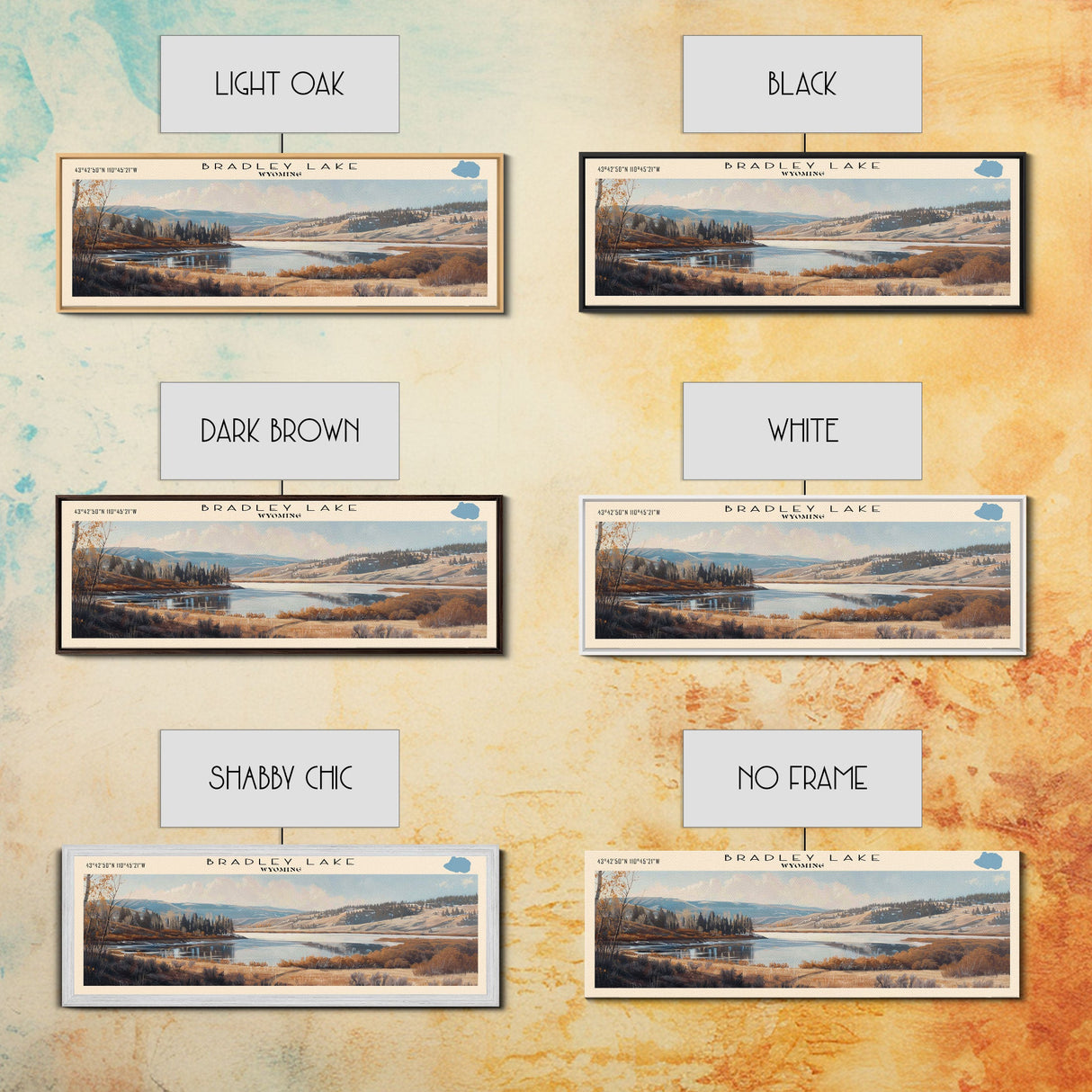 Bradley Lake Wyoming Framed Canvas Print, Panoramic Lake House Decor, Wall Art, Travel Poster, Rustic Lake Painting, Nature Art