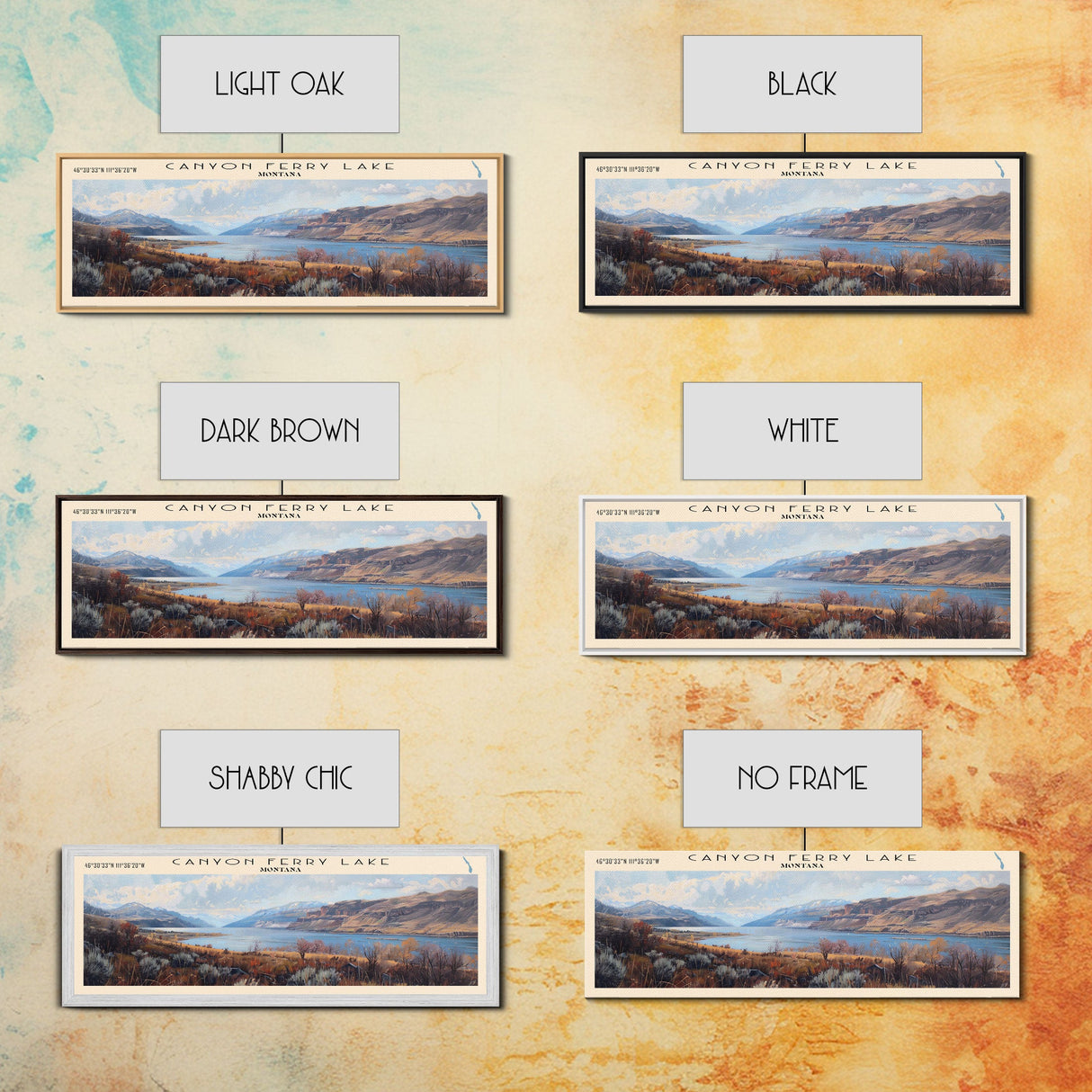 Canyon Ferry Lake Framed Canvas Print, Panoramic Lake House Decor, Wall Art, Travel Poster, Modern Lake Painting, Home Decor