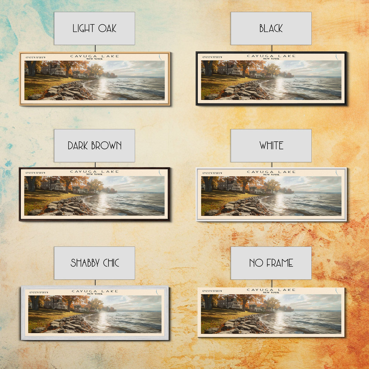 Cayuga Lake New York Framed Canvas Print, Lake House Art, Panoramic Travel Poster, Wide Wall Art, Modern Lake Painting, Home Decor