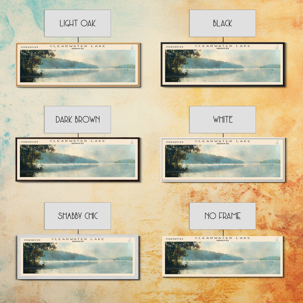 Clearwater Lake Missouri Framed Canvas Print, Lake House Decor, Panoramic Wide Art, Travel Poster, Rustic Lake Painting, Nature Art