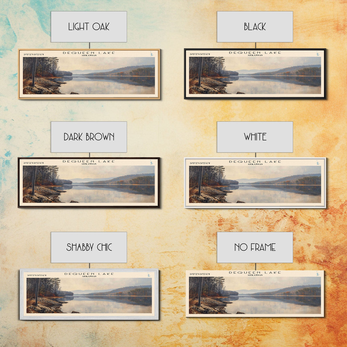 DeQueen Lake Arkansas Framed Canvas Print, Lake House Art, Panoramic Wall Art, Travel Poster, Rustic Lake Painting, Home Decor