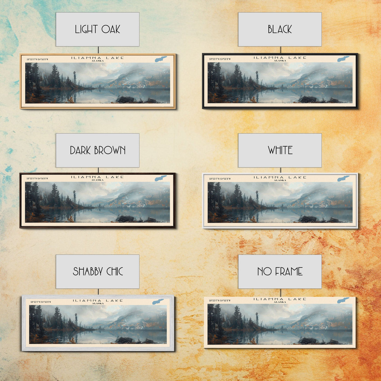 Iliamna Lake Framed Canvas Print, Panoramic Lake House Decor, Wall Art, Travel Poster, Serene Lake Painting, Nature Art