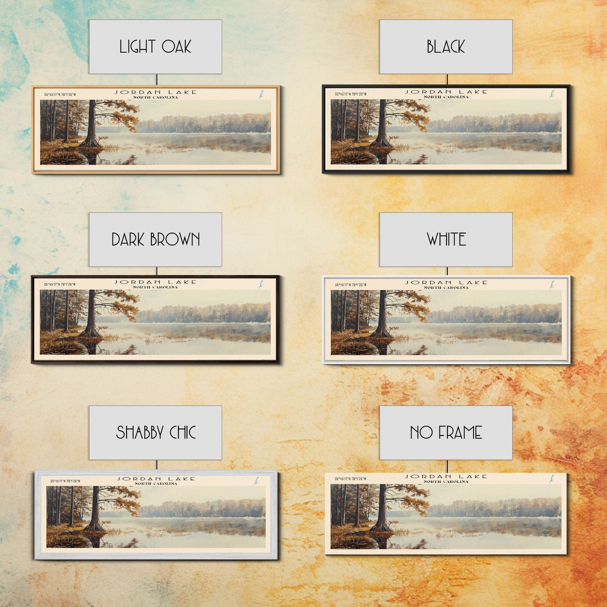 Jordan Lake North Carolina Framed Canvas Print, Lake House Art, Panoramic Travel Poster, Wall Art, Stunning Lake Painting, Home Decor