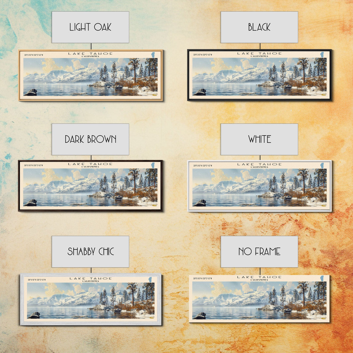 Lake Tahoe Framed Canvas Print, Lake House Decor, Panoramic Wall Art, Travel Poster, Stunning Landscape Painting, Contemporary Art