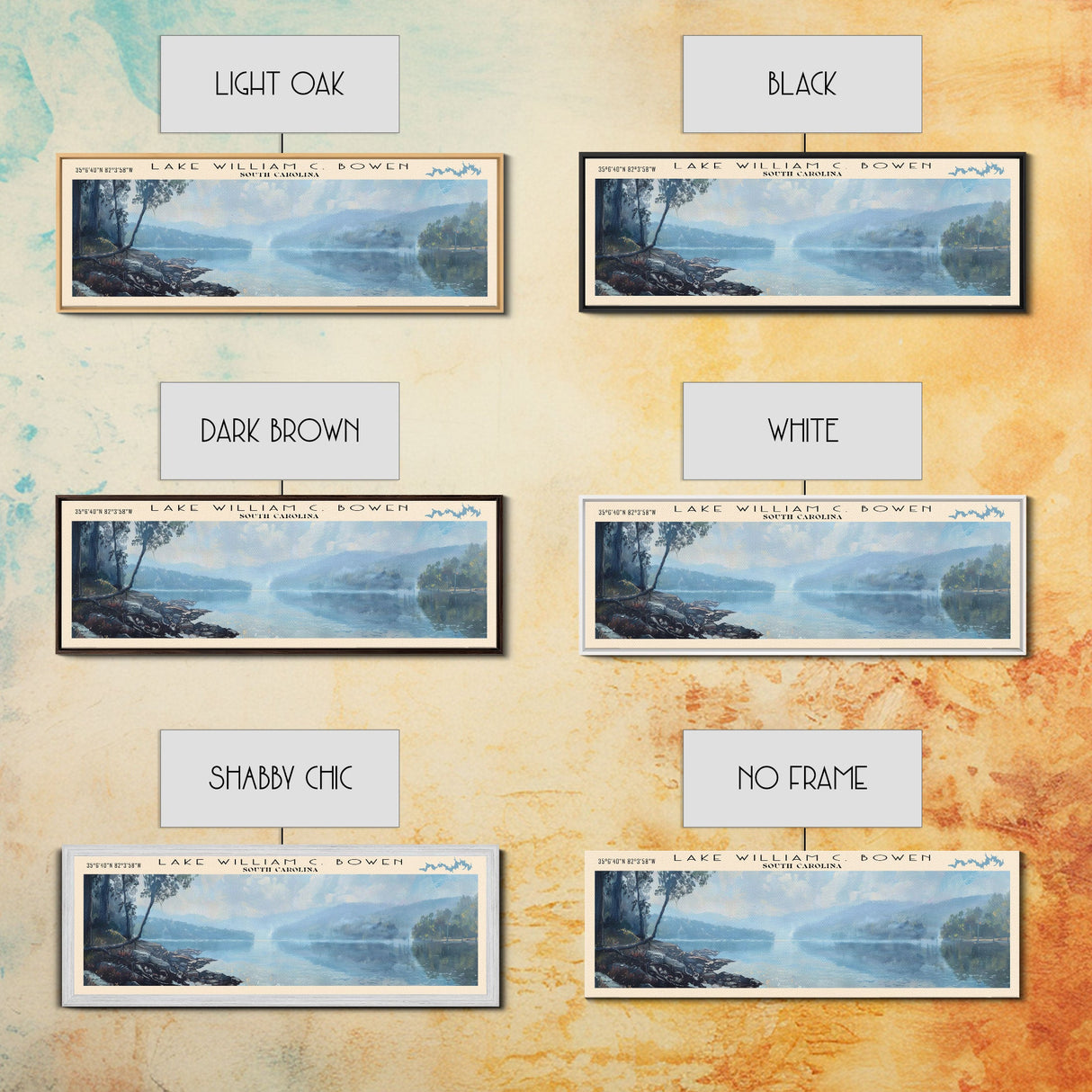 Lake William C Bowen South Carolina Framed Canvas Print, Lake House Decor, Panoramic Wall Art, Travel Poster, Landscape Painting, Bedroom Decor