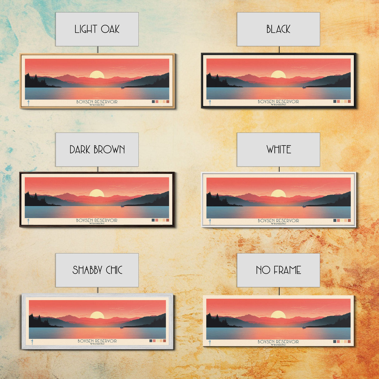 Boysen Reservoir Wyoming Framed Canvas Print, Panoramic Travel Poster, Midcentury Modern Wall Art, Pop Art, Nature Bedroom Decor, Scenic Lake House Art