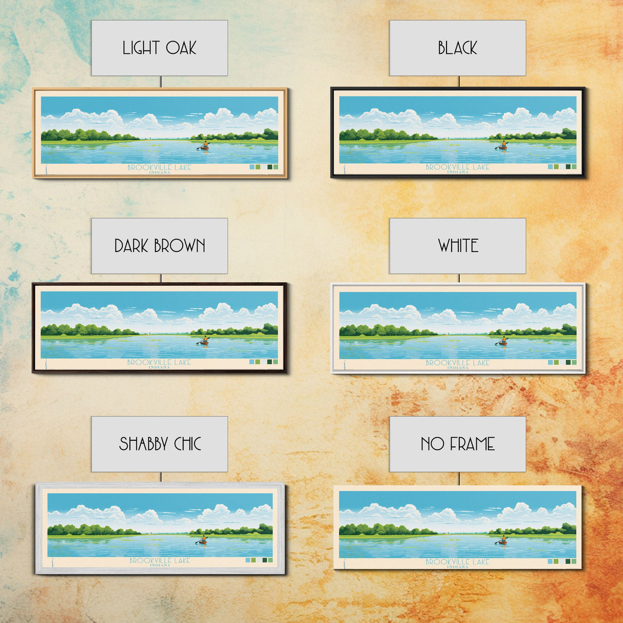 Brookville Lake Indiana Framed Canvas Print, Midcentury Modern Panoramic Wall Art, Living Room Decor, Pop Art, Travel Poster Art, Nature Painting