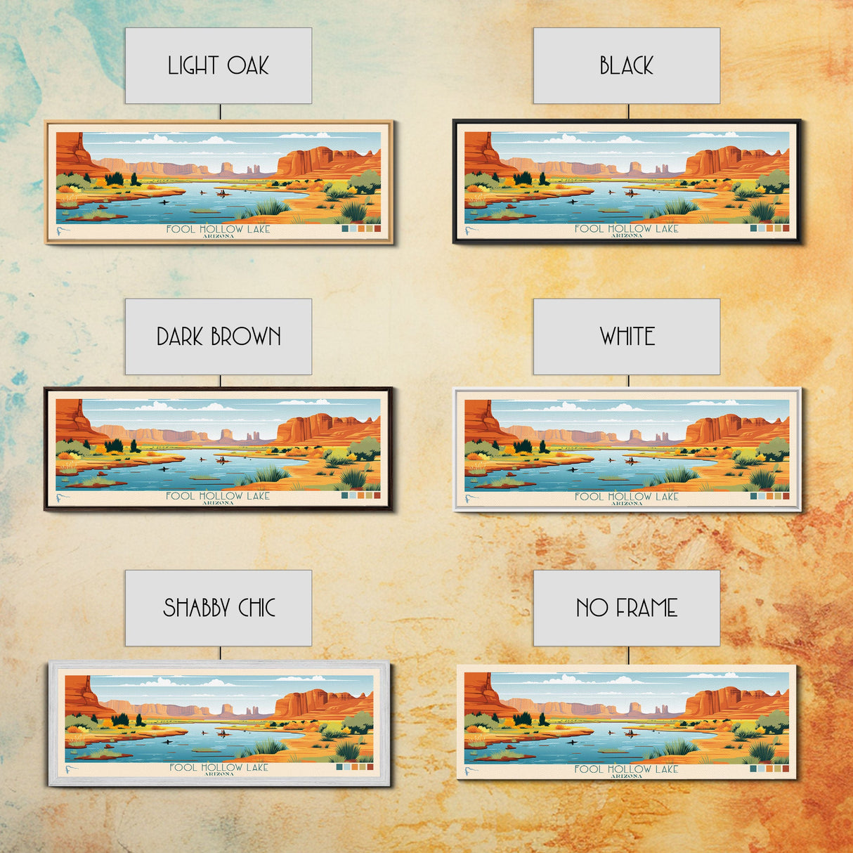 Fool Hollow Lake Arizona Framed Canvas Print, Panoramic Art, Midcentury Modern, Pop Art, Living Room Decor, Travel Poster, Lake Painting, Wall Art