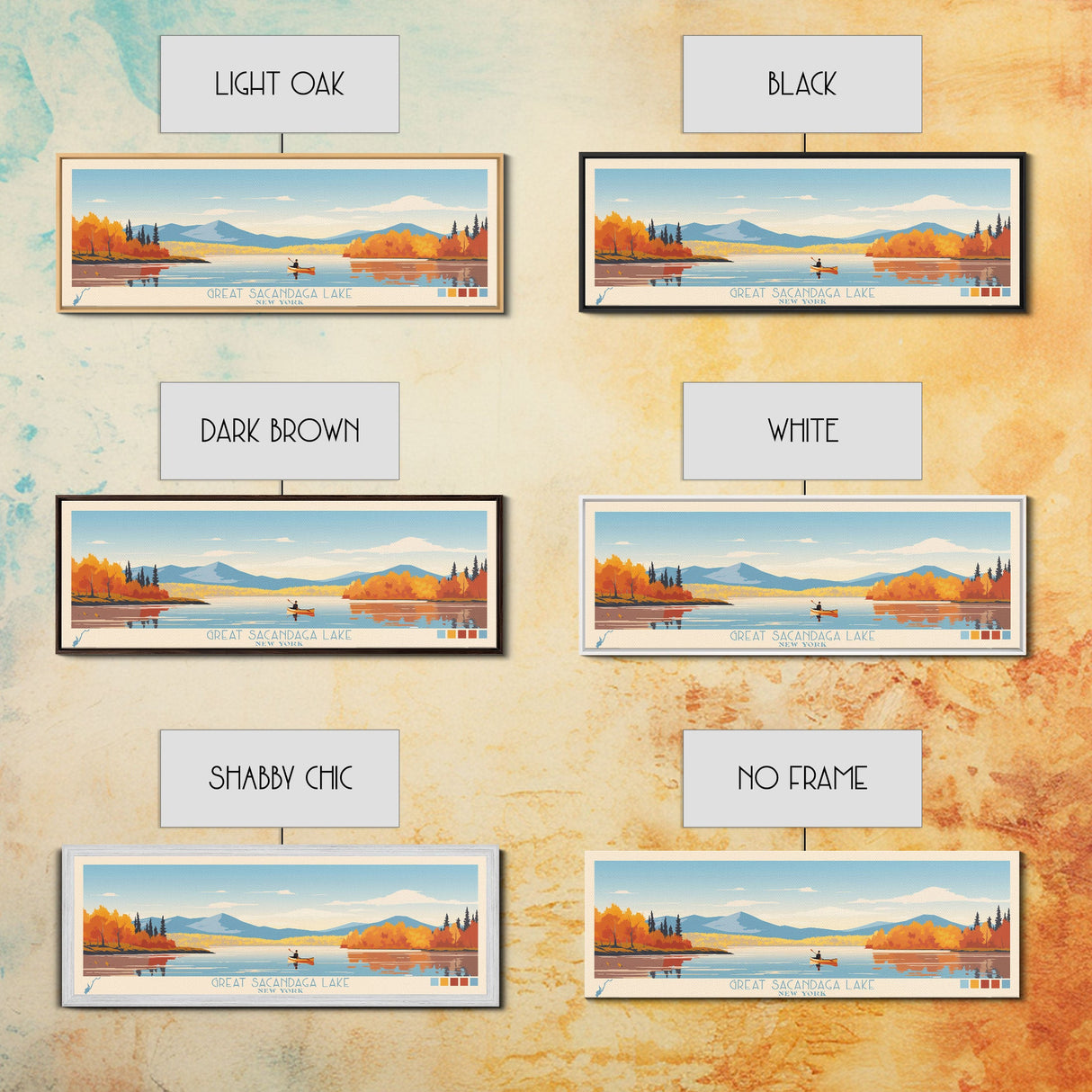 Great Sacandaga Lake New York Framed Canvas Print, Panoramic Art, Midcentury Modern, Pop Art, Bedroom Decor, Travel Poster, Lake House Art, Home Decor