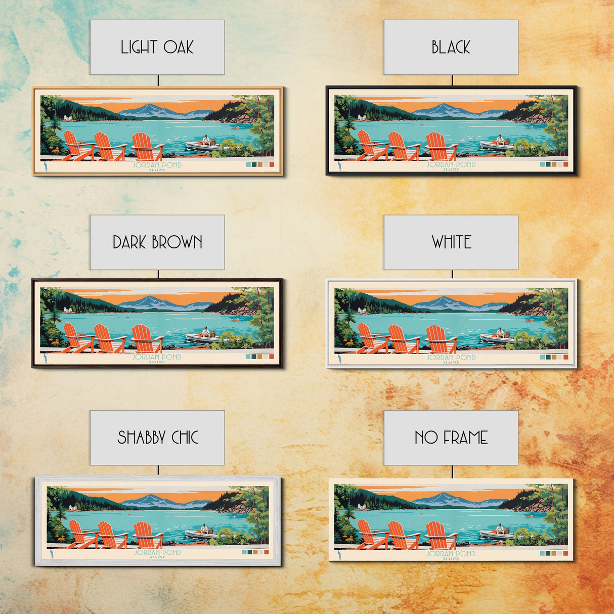 Jordan Pond Maine Framed Canvas Print, Panoramic Wall Art, Midcentury Modern, Pop Art, Bedroom Decor, Travel Poster, Artistic Home Decor