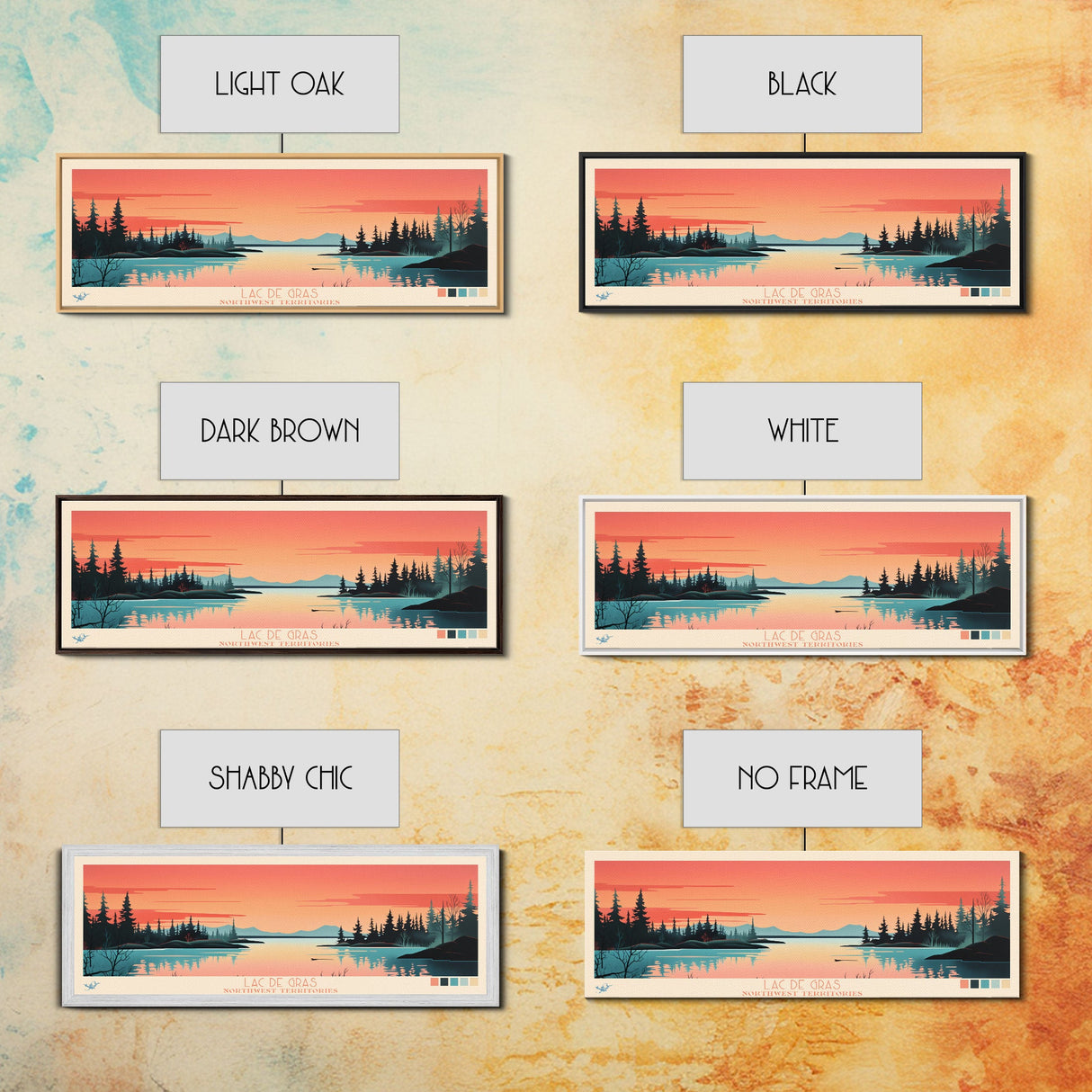 Lac De Gras Northwest Framed Canvas Print, Panoramic Wall Art, Midcentury Modern, Pop Art, Bedroom Decor, Travel Poster, Living Room Art