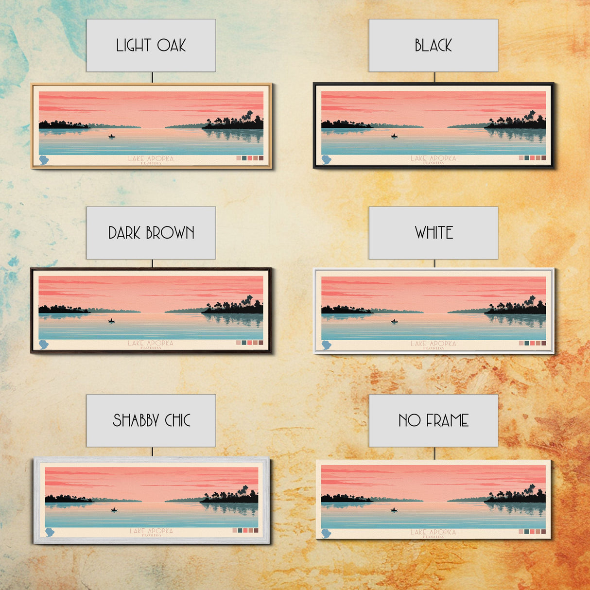 Lake Apopka Florida Framed Canvas Print, Panoramic Art, Midcentury Modern, Pop Art, Living Room Wall Art, Travel Poster, Lake House Decor