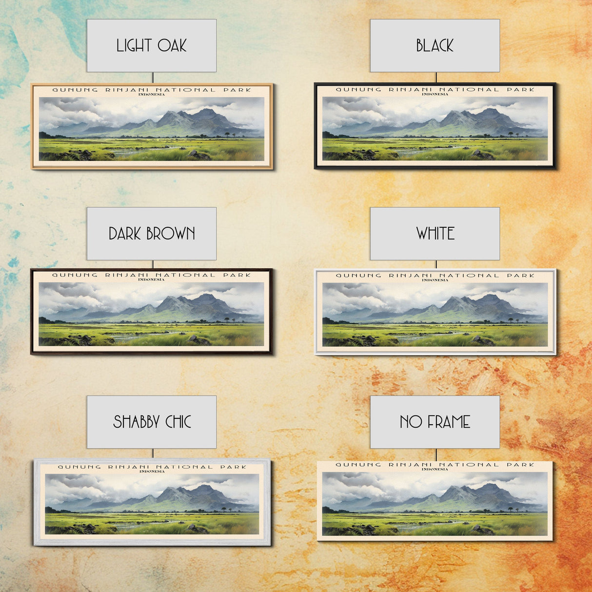 Gunung Rinjani National Park COUNTRY | Framed Travel Poster Canvas Print | Trendy Wall Art | Watercolor Painting | Living Room Art | Unique Art