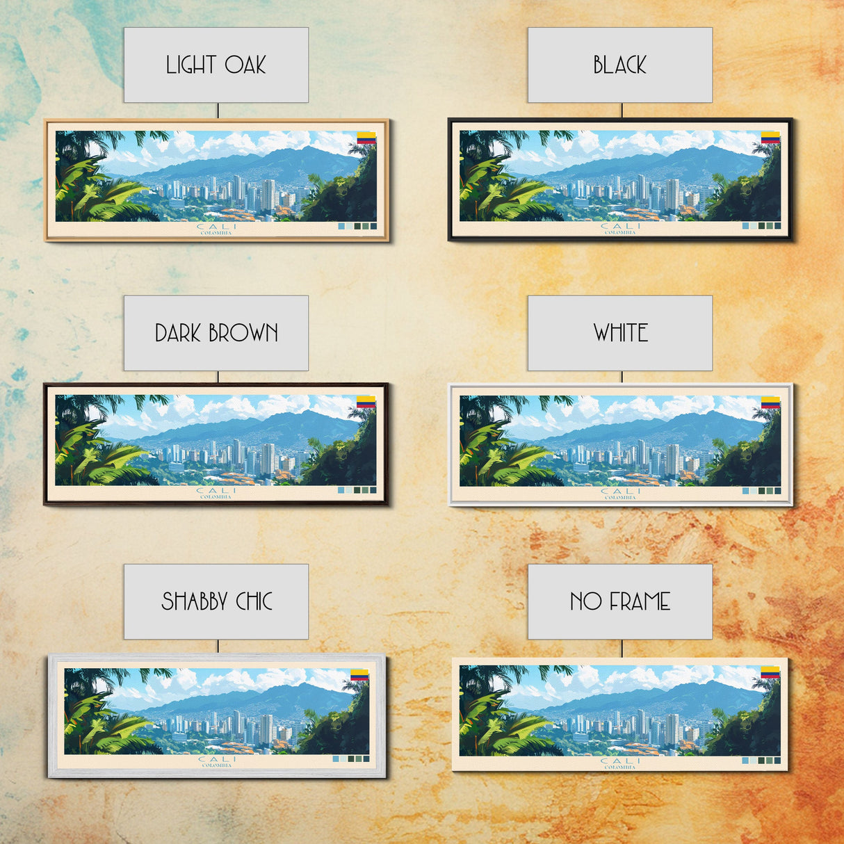 Cali, Colombia Travel Poster Panoramic Canvas Print, Cali, Colombia Painting, Colombia Art, Cali Travel Art, Guest Room Painting