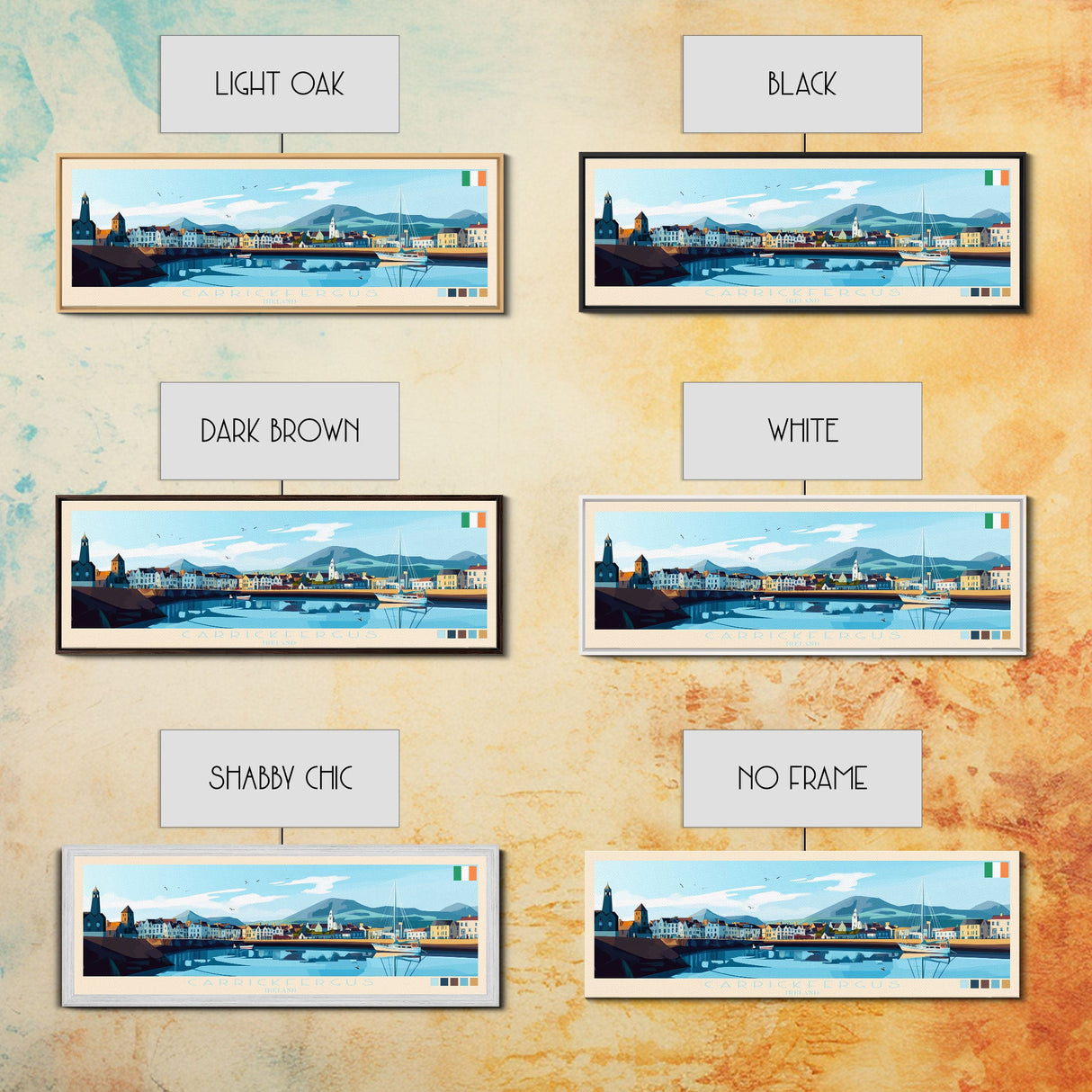 Carrickfergus, Ireland Panoramic Travel Poster Canvas Print, Carrickfergus, Ireland Painting, Ireland Art, Carrickfergus Panoramic Travel Art, Travel Painting