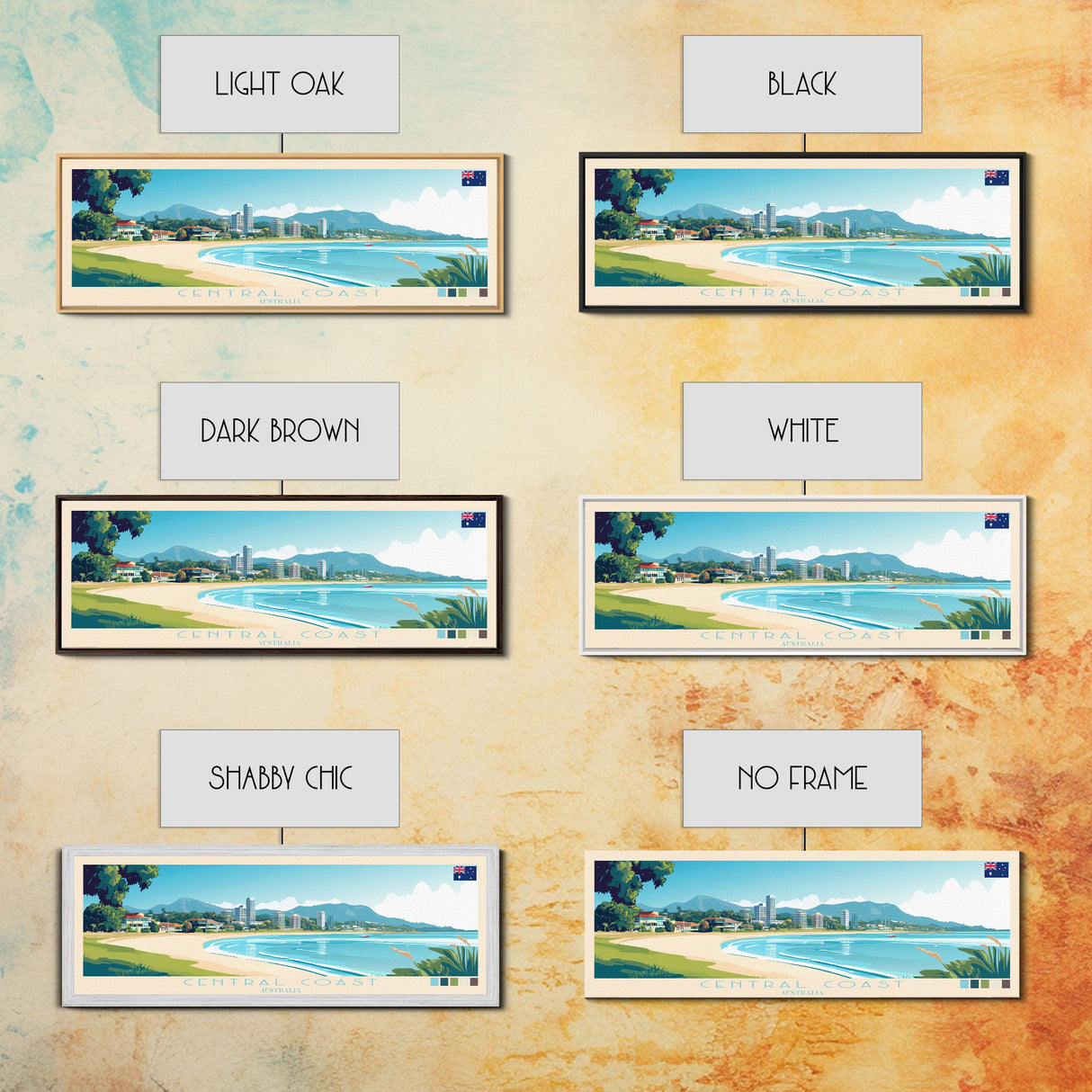 Central Coast, Australia Panoramic Travel Poster Canvas Print, Central Coast, Australia Painting, Australia Art, Central Coast Panoramic Travel Art, Travel Painting