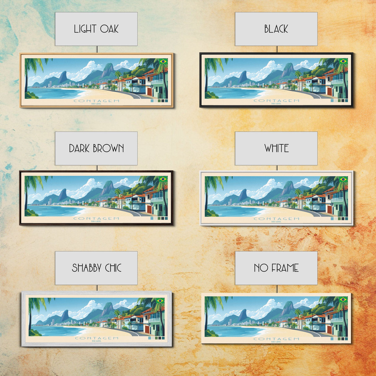 Contagem, Brazil Panoramic Travel Poster Canvas Print, Contagem, Brazil Painting, Brazil Art, Contagem Travel Art, Guest Room Painting
