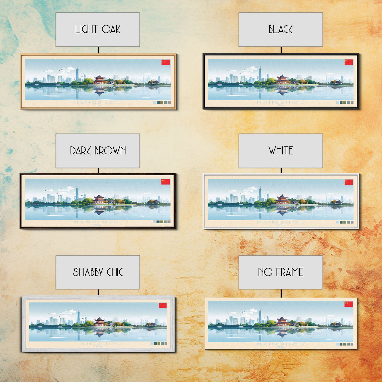 Hangzhou, China Panoramic Travel Poster Canvas Print, Hangzhou, China Painting, China Art, Hangzhou Panoramic Travel Art, Travel Painting