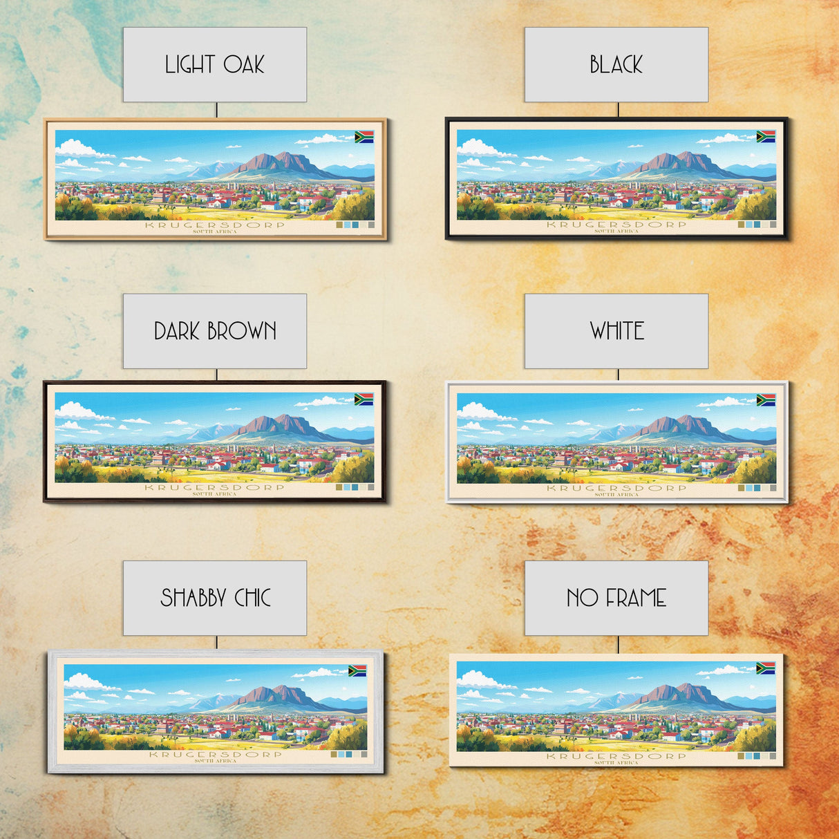 Krugersdorp, South Africa Panoramic Travel Poster Canvas Print, Krugersdorp, South Africa Painting, South Africa Art, Krugersdorp Panoramic Travel Art, Travel Painting